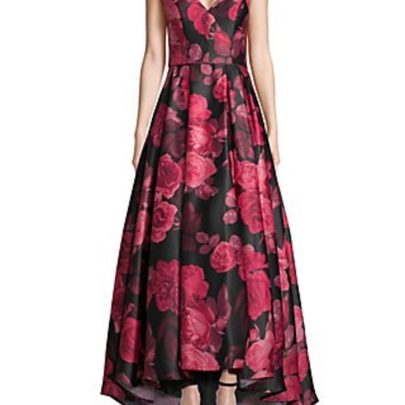 Satin Floral V-Neck Ball Gown - Picture 2 of 7